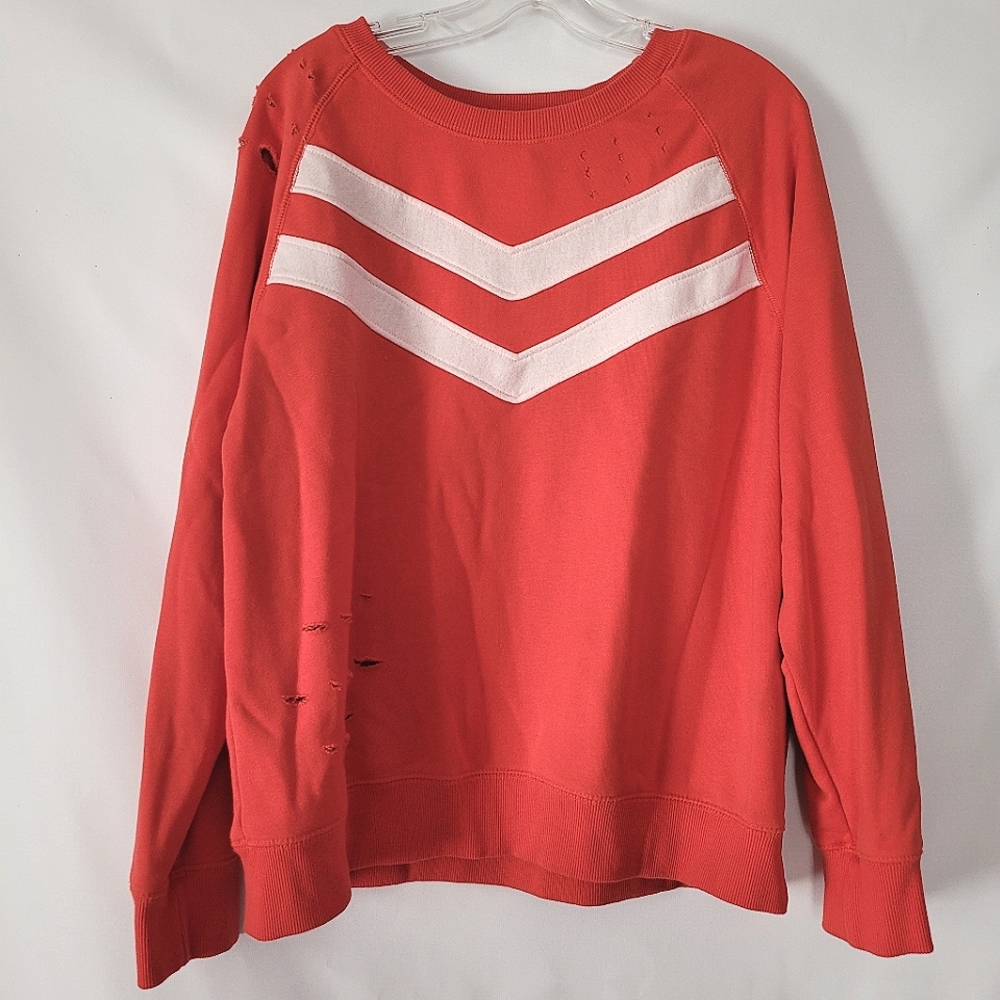 Forever 21 Coral & White Chevron Distressed Sweatshirt Size Large